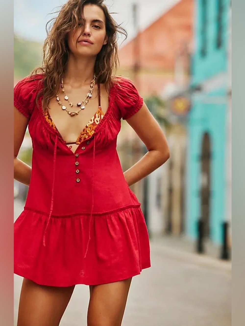 Free People Wild Rose Linen Blend Mini Dress, Size L